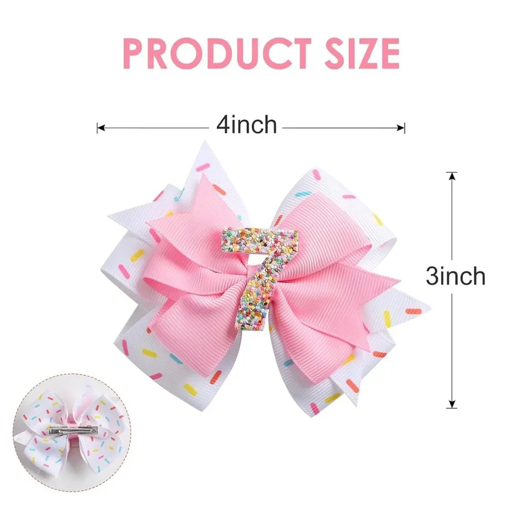 2PcGirls Birthday Hair Bows Sprinkle Confetti Ice Cream Party Pink Pigtail Pairs